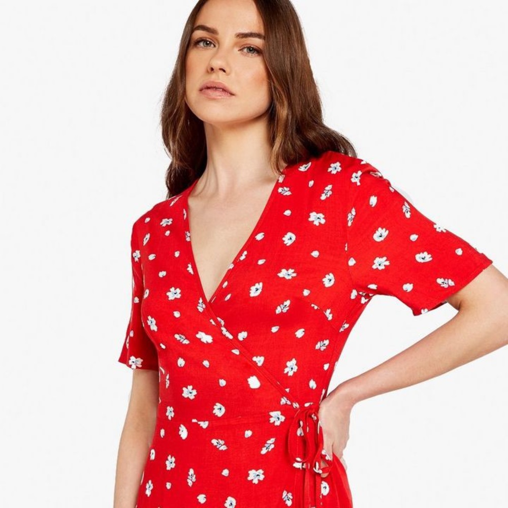 NWT Popsugar Red Floral True Wrap Dress